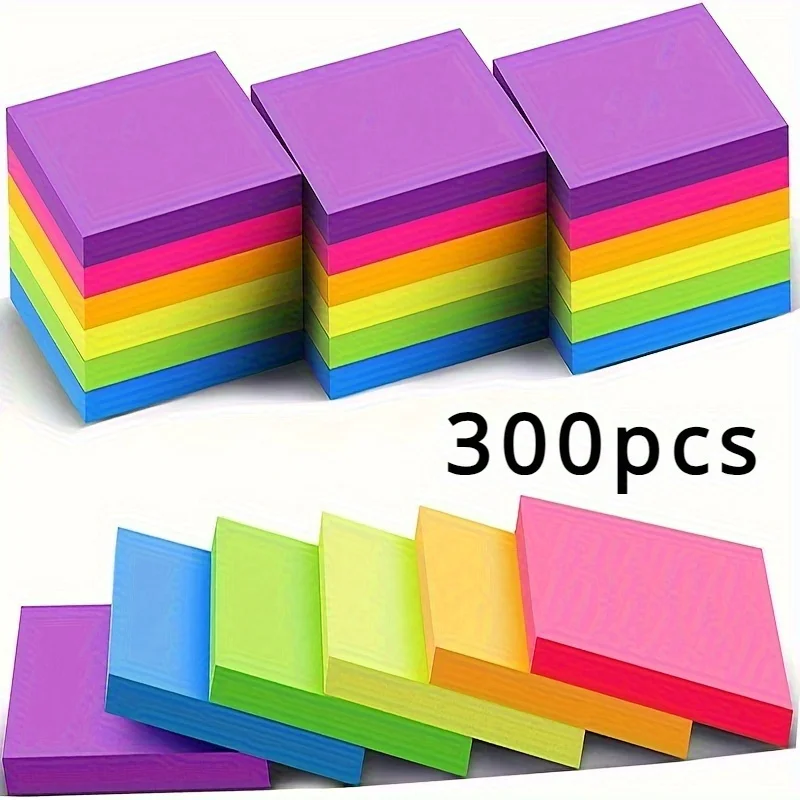 300-piece self-adhesive sticky note set – vibrant neon colors